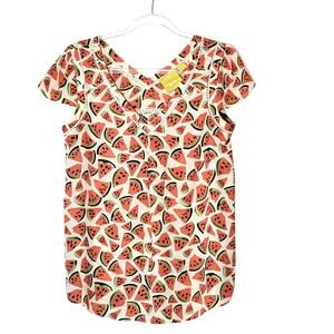 Anthropologie Maeve Watermelon Print Cap Sleeve V Neck Top Orange Size 6